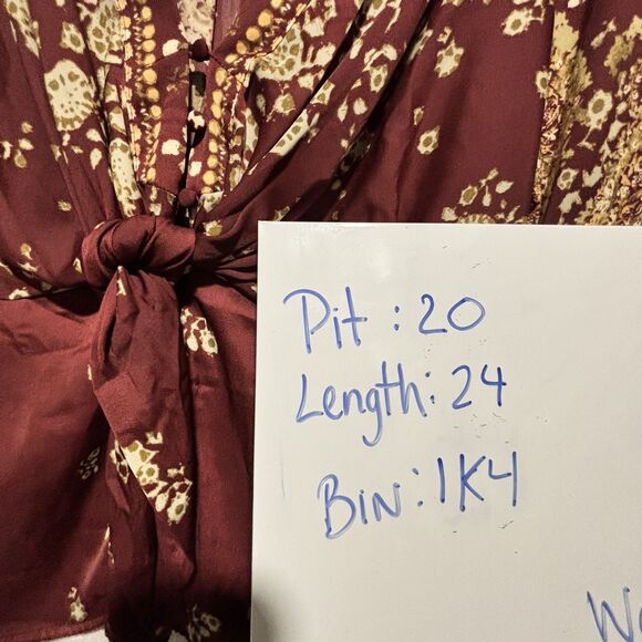 Free People Run Free Blouse Floral Balloon Sleeve Tie-Front Satin Blouse Size M - Picture 10 of 10